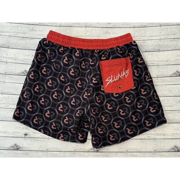 SLUNKS Mens Volleyball Lined Shorts Sz M Red Rock Logo Pattern Beach Gym Workout - Picture 11 of 16
